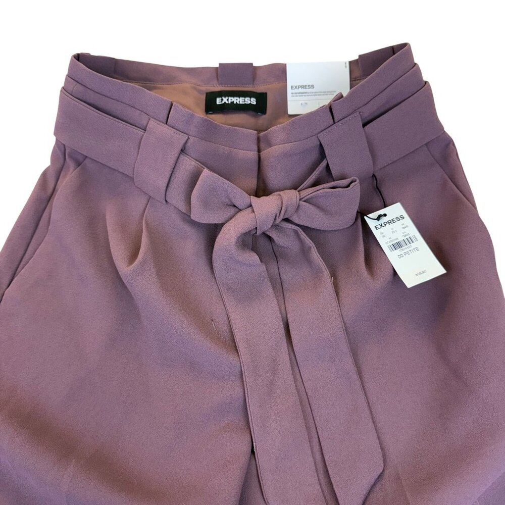 Express Women’s Purple High-Rise Ankle Pants With Bow Front Size 00P - New - Picture 3 of 14